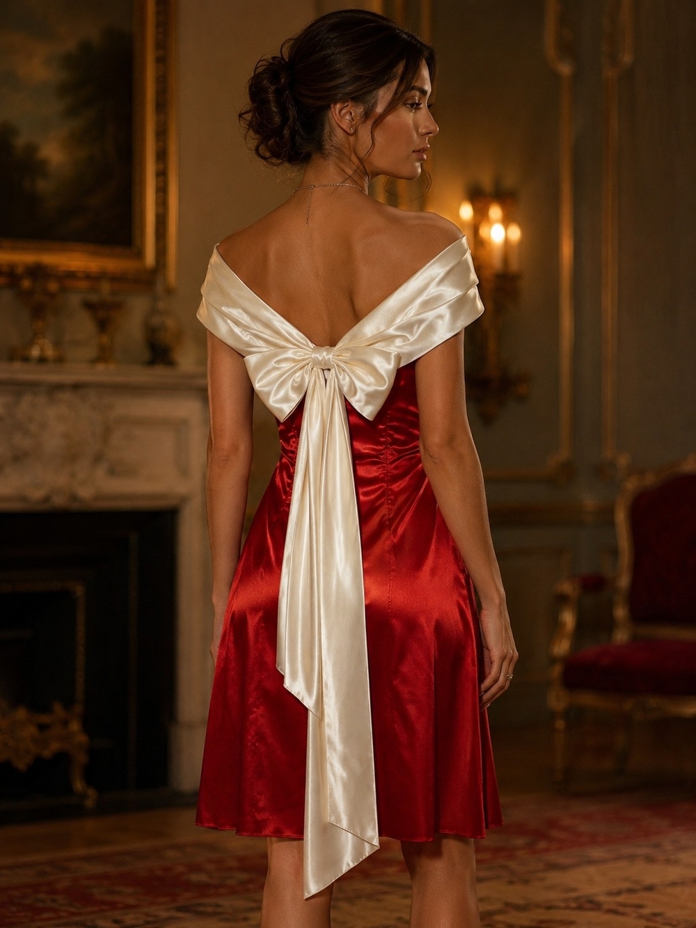Lizette Creations Red White Satin Bow Formal Party Dress Womens Size 8